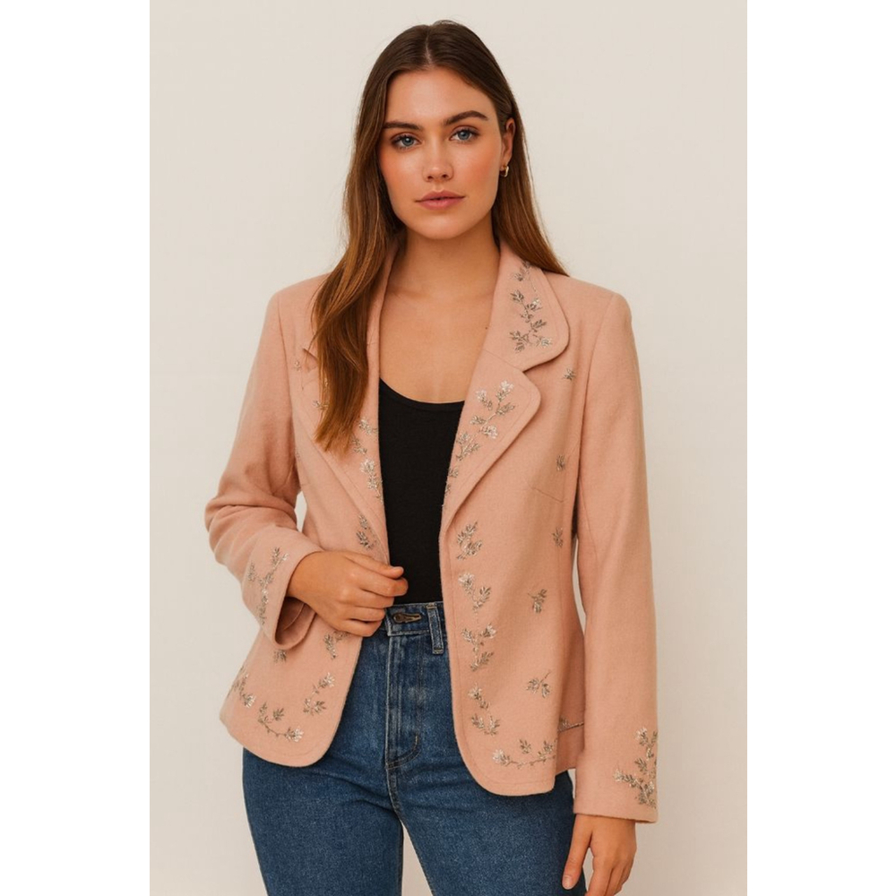 Women's Karen Kane Pink Silver Embroidered Blazer XL